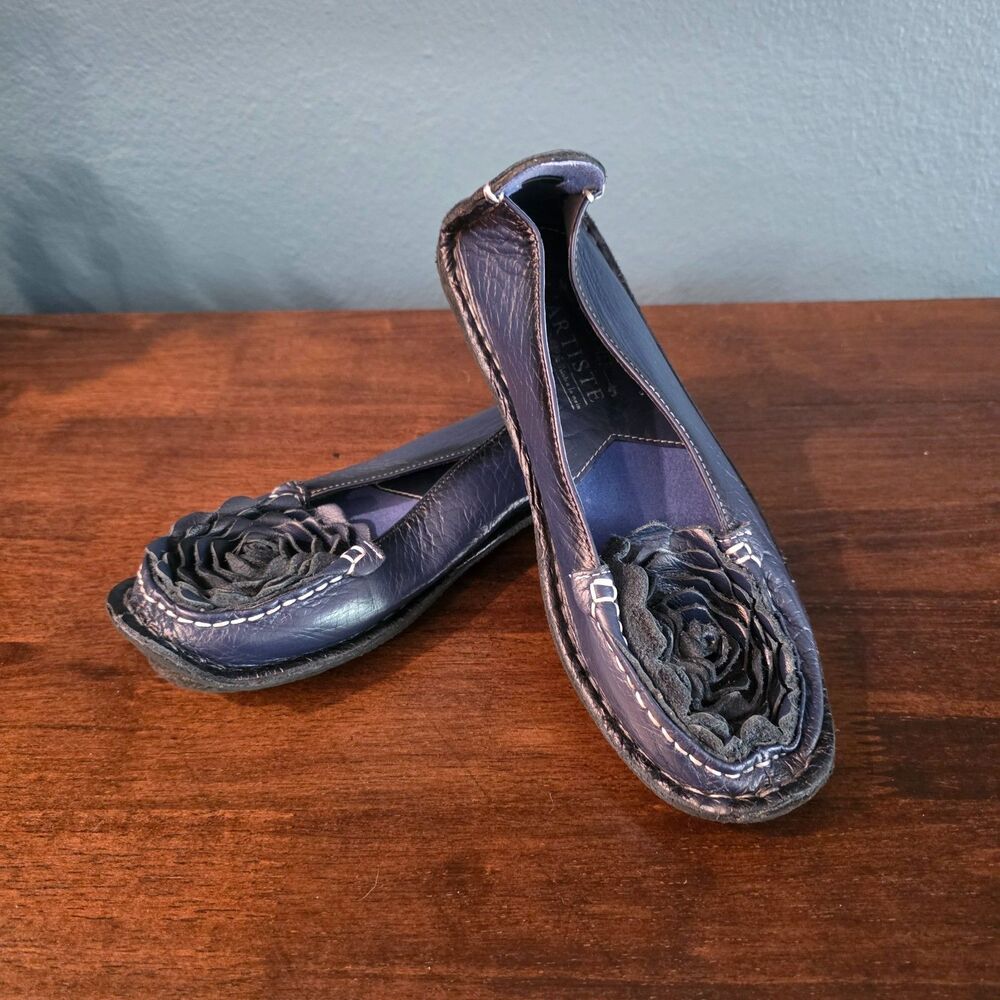 L'Artiste Spring Step Dezi Shoe 35 US 5 Blue Leather Flower Slip On Loafer Flat